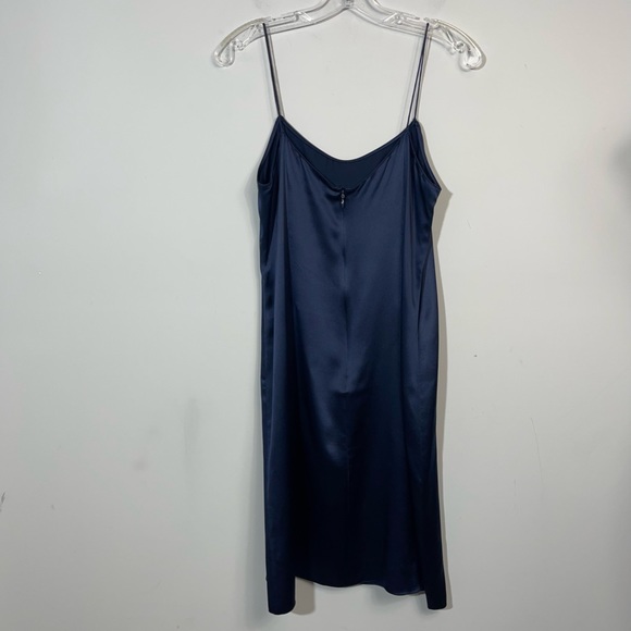 Rickie Freeman Teri Jon Silk Satin Slip Dress Navy Blue 6 Midi Spaghetti Strap - Picture 11 of 14